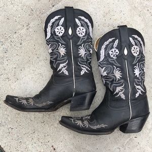 Tony Lama black and white embroidered cowboy boot